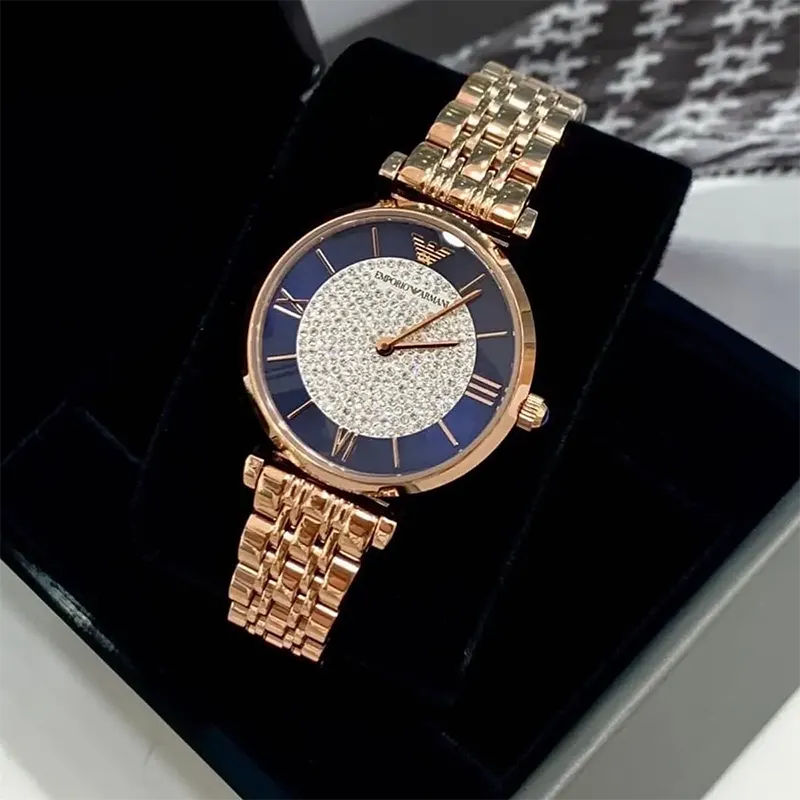 Emporio Armani Blue Crystal Pave Dial Ladies Watch- AR11423